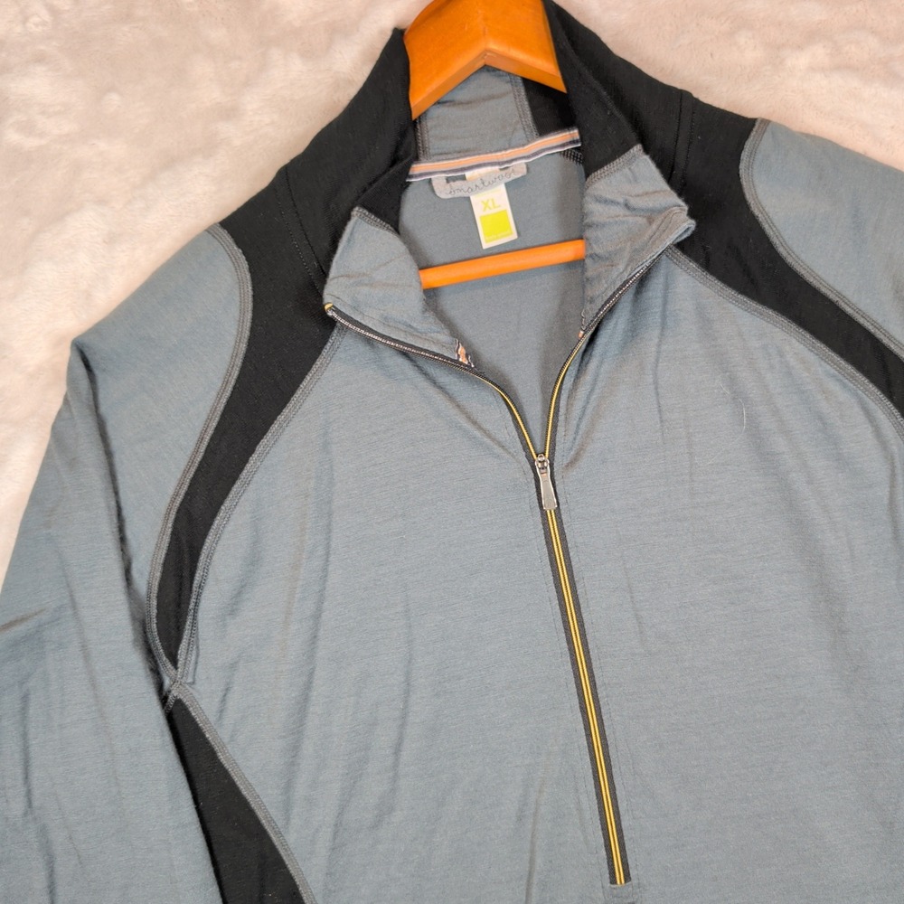 Smartwool Pullover Mens XL Gray Black 1/4 Zip Merino Wool Hiking Activewear